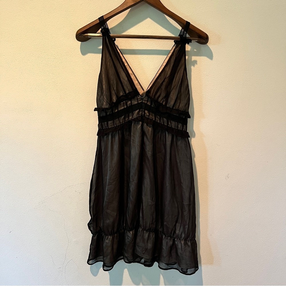 Nelli USA 100% Silk Dress Thin Lace Strap Black Overlay Lace Accents Size Small - Picture 7 of 10
